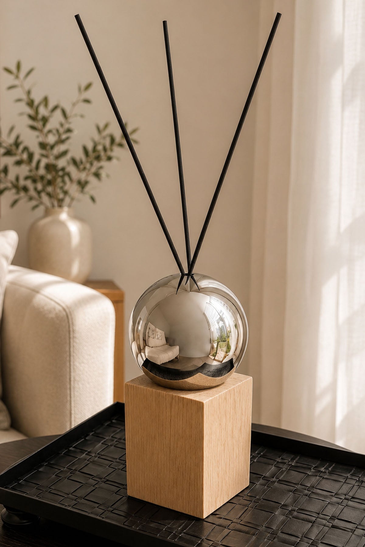 Spherical Steel and Wooden Diffuser Reed sticks included
