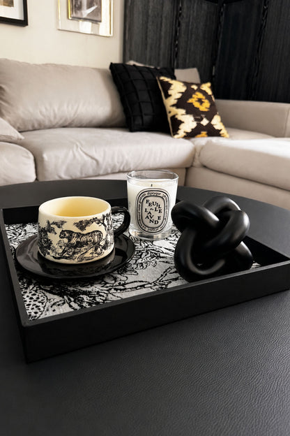 Textured Leather Wooden Tray