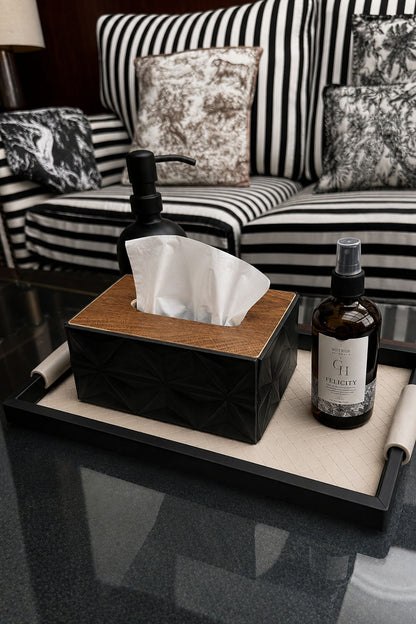 Textured Leather Wooden Tray