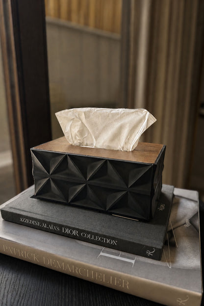 Wooden Tissue Holder in Wood and Black