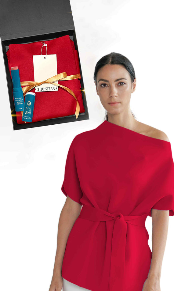 Freya Top in Holiday Red + Pili Ani Lip Butter in Nude Holiday Gifting Set